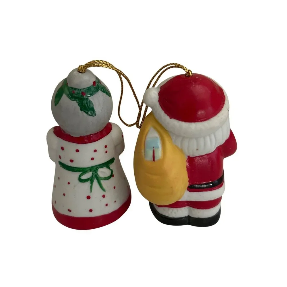 5 Vtg Hand-Painted Ceramic Christmas Bell Ornaments Santa Mrs Claus Drummer